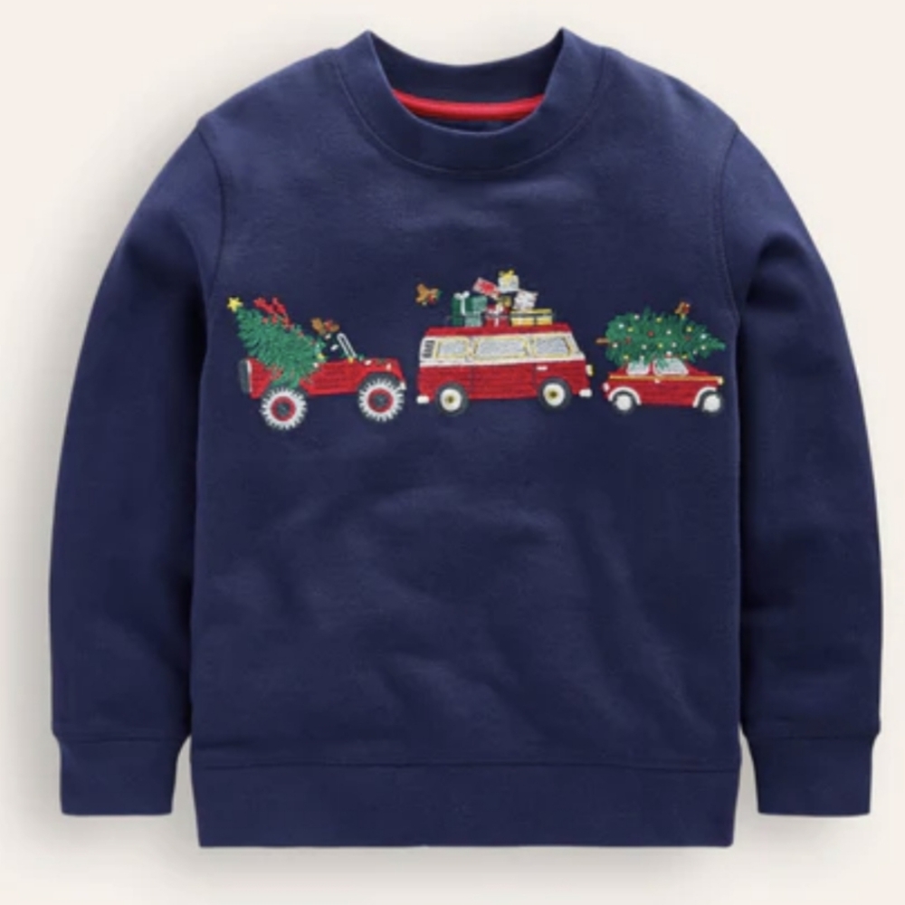 Mini Boden Christmas Sweatshirt with Festive Car Design Size 13-14 Nwt